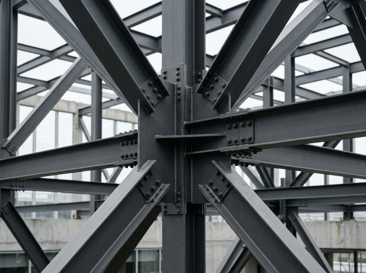 Interconnected structural steel beams and node joints